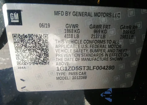 2020 Chevrolet Malibu Fwd Lt из США, поврежденный, VIN 1G1ZD5ST3LF004280